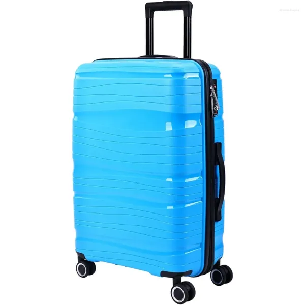Valises à roulettes verrouillables, valise latérale rigide avec roulettes bleues, 24 pouces