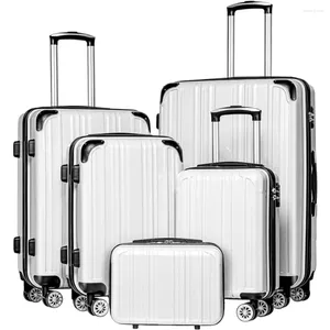 Koffers Bagage Uitbreidbaar 5-delige sets PC ABS Spinnerkoffer 20 inch 24 28 (wit raster)