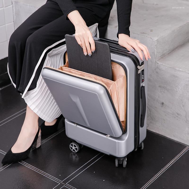 スーツケース荷物荷物女性の大容量フロントオープニング出張搭乗スーツケースユニバーサルホイールパスワードロッドケース強力