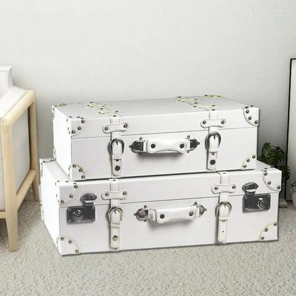 Valises luxe sangle poignée vntage ancienne valise voyage main étui en cuir blanc Valises grande capacité bois vêtements bagages organisateurs boîte de rangement accessoires