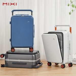 Suitcases Mixi Design Wide Handle Suitcase Men CarryOn Luggage Women Travel Trolley Case 20 Inch Cabin PC Aluminum Frame M9275 221114