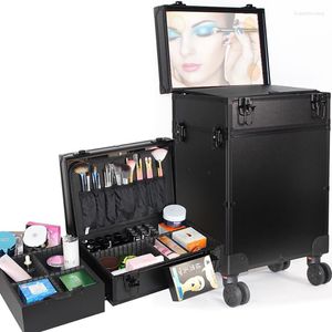 Valises Professionnel Avec Miroir Trolley Cosmétique Bagages Maquilleur Artiste Grande Capacité Valise Nail Tatouage Outil Mallette De Rangement