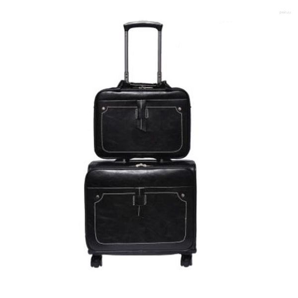 Valises PU Cuir Bagages Valise Ensemble Voyage Spinner Roulant Trolley Sacs Hommes Sac D'affaires Sur Roues