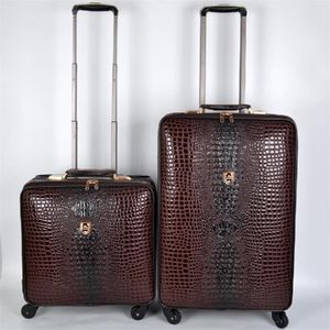 Valise à roulettes en cuir véritable motif Crocodile, roue universelle 16 20 pouces, bagages de voyage d'embarquement, valise complète, valise2467