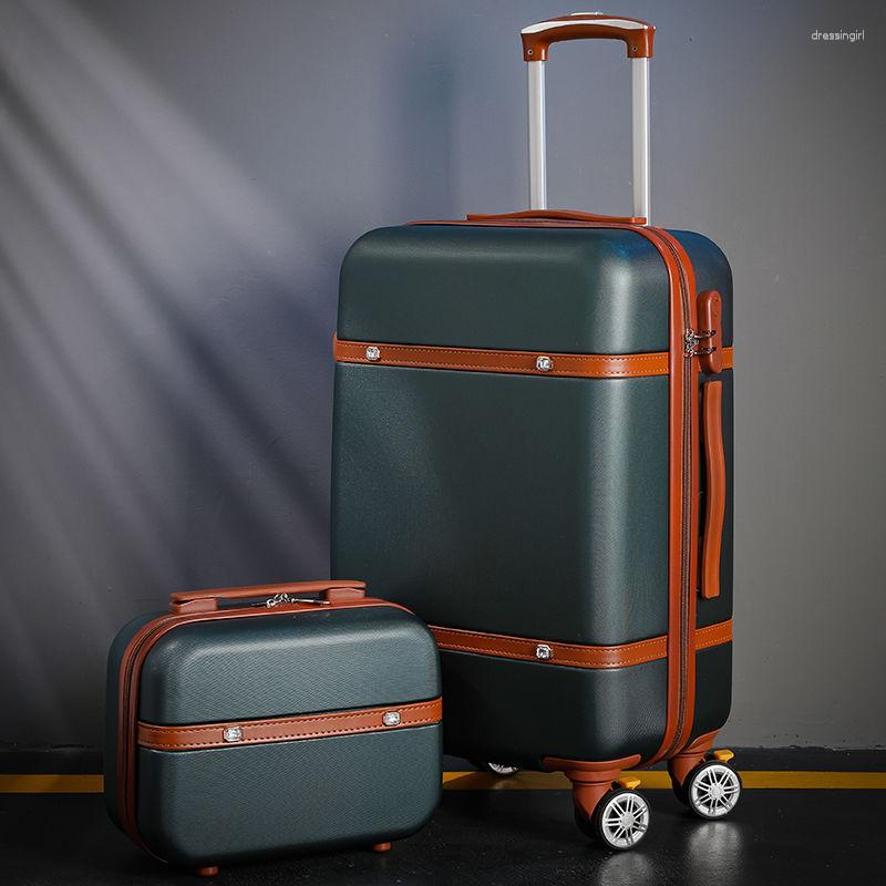 Maletas con ruedas, conjunto de equipaje para mujer, Maleta de viaje con cerradura de combinación a la moda, bolsa de cosméticos Universal, carrito Retro de 2 uds.