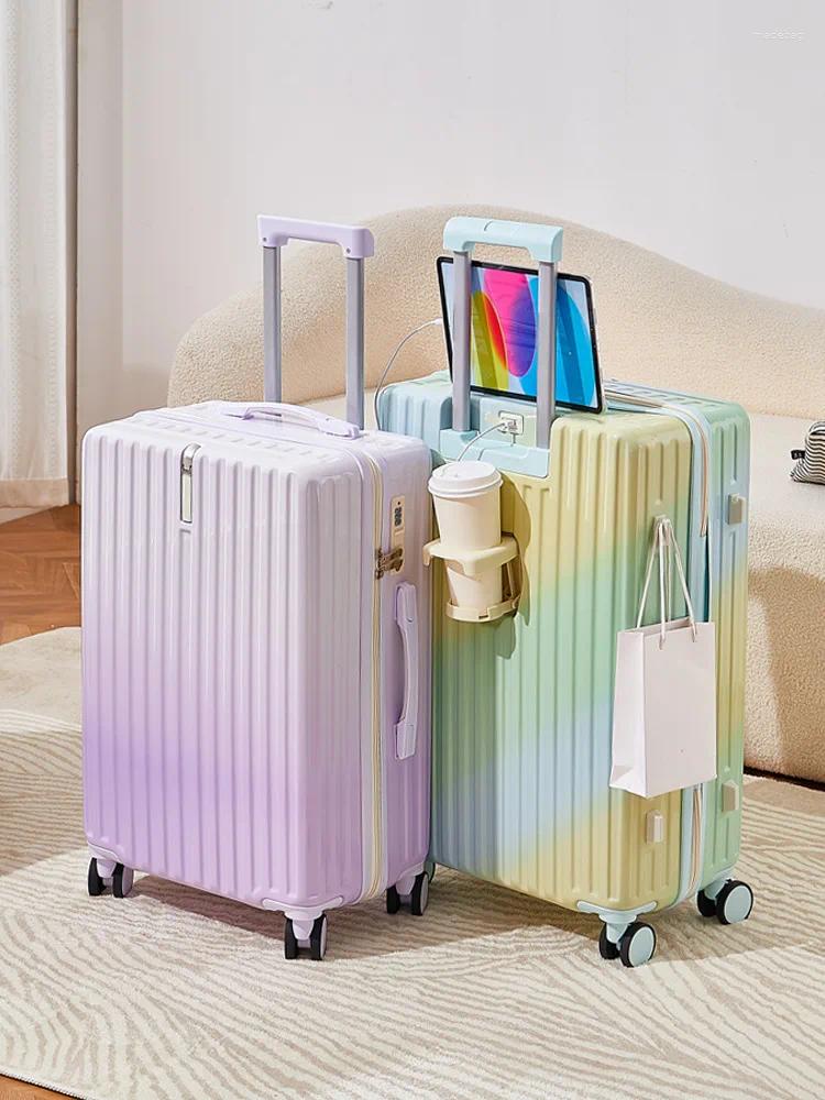 Bavullar Yüksek estetik değerle küçük ve taze gradyan rengi seyahat kodu el arabası bavul