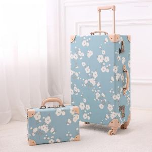 Koffers reiskoffer op wielen rollende bagage mode vrouw set retro wachtwoord carry trolley valise cabine