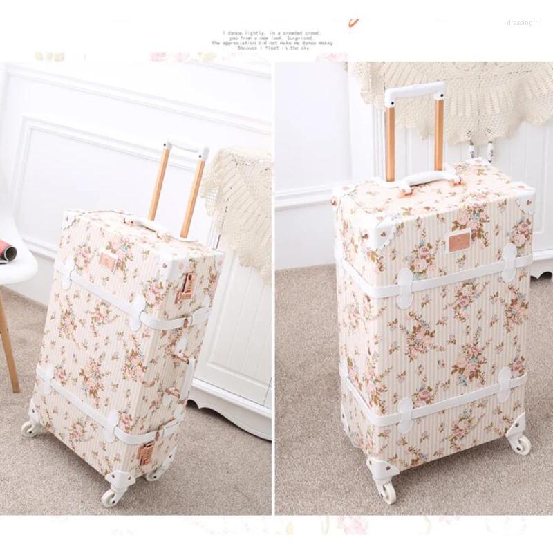Suitcases TRAVEL TALE Women 20" 24" 26" Luggage Retro Spinner Suitcase Floral Koffers Trolleys For Trip
