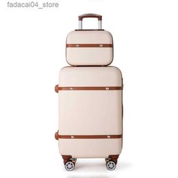 Valises de voyage de voyage Femmes Hard rétro à bagages roulants Set chariot avec sac cosmétique Vintage Suitcase For Girls Q240115