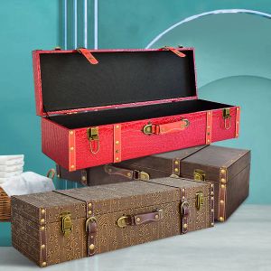 Comptes de valises Vintage Antique Craft Organisateur maison Portable Long Boîte en bois grande capacité Boîte de rangement de vêtements noirs Dorative