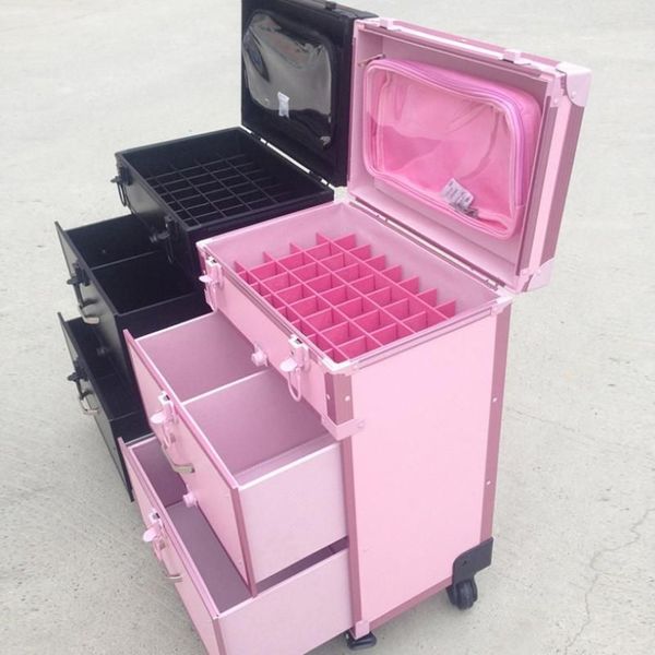 Valises femmes mode rose chariot cosmétique roulant bagages hommes luxe noir ongles maquillage boîte à outils beauté tatouage valise 326w