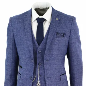 Trajes 2020 trajes azules para hombre 3 piezas Tweed Check hombres traje de bolsillo reloj a medida Peaky Blinders Terno Masculino