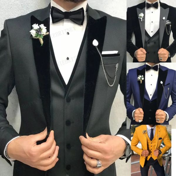 Trajes 2021 Marca Traje de boda para hombre Conjunto Slim Fit Cena Prom Grooms Vestido Tuxedo Custom Grey Business Blazer Best Man Chaqueta con pantalones