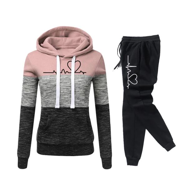 Costumes 2023 Offre Spéciale Femmes Sweat À Capuche Rayé Et Pantalon De Survêtement Noir Classique Automne Hiver Quotidien Casual Sport Jogging Costume Lady Gym Outfit