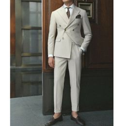 Costumes 2023 combinaisons pour hommes à double poitrine à poitrine beige pour homme pantalon pantalon de veste de blazer