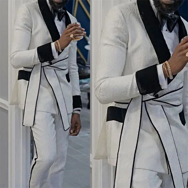 Costumes 2023 nouveau Costume Homme Jacquard conceptions hommes Costume avec ceinture coupe ajustée 2 pièces mariage smoking bal fête mâle