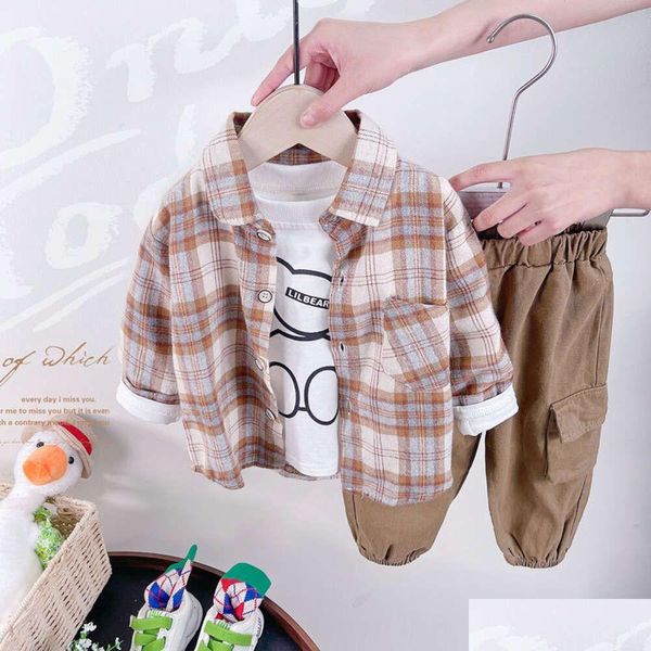 Trajes 2023 Nuevo producto 1-3-4 años Primavera y otoño Bebé Camisa para niños Adddt-shirtaddpants Conjunto de tres piezas Drop Delivery Baby, Kid Otlfm