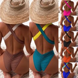 Suits 2023 Pad One Piece Badeanzug Stitching Bikini Badeanzug Damen Kreuz Badeanzug Farblich passendes Bikini Set 6401