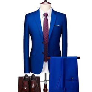 Pakken 2023 Leer- en herfstmode Nieuwe zakelijke casual solide kleurpakken / mannelijke twee -knoppen Blazers Jacker Coat broek broek