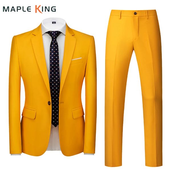 Costumes 2 pièces costumes de mariage jaune pour hommes Blazer classique élégant affaires sociales Blazer + pantalons costumes ensembles hommes fête robe formelle vestes