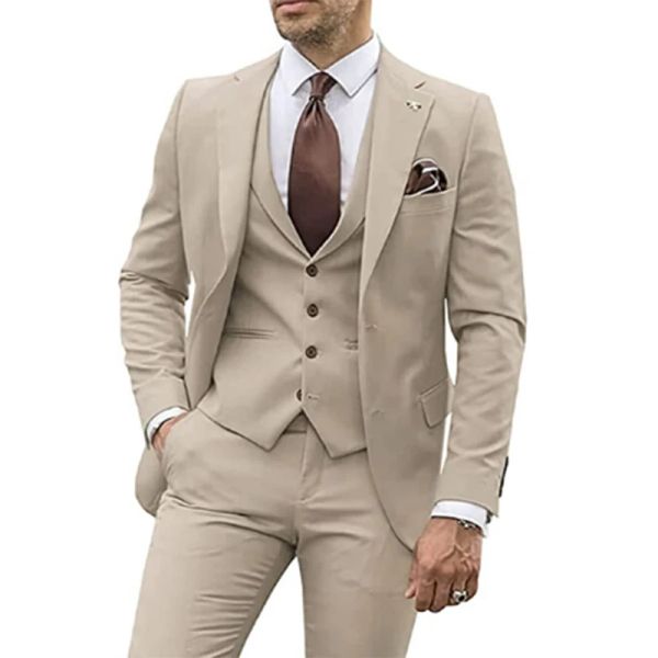 Trajes 3 piezas Trajes beige para hombres 2023 Slim Fit Groom Tuxedo Suits Best Man Groomsmen Party Traje formal TraJes de Hombre