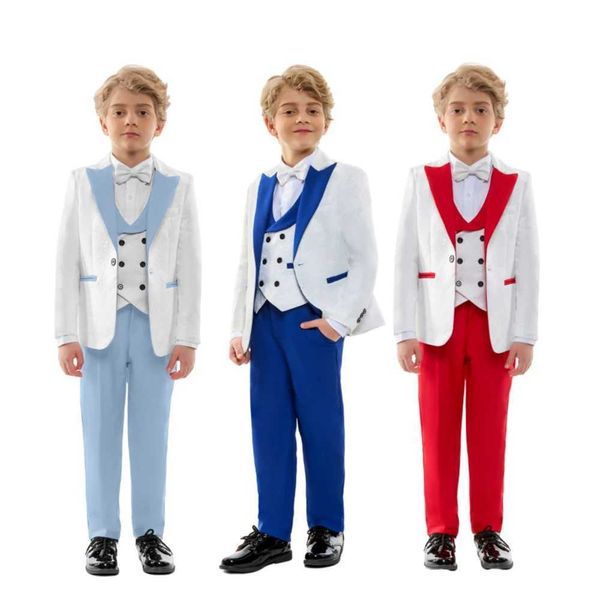 Costumes 4 pièces élégantes garçons paisley costumes intelligents ensembles de revers narclés pour enfants garçon smoking formelle veste pantalon gilet tenue y240516