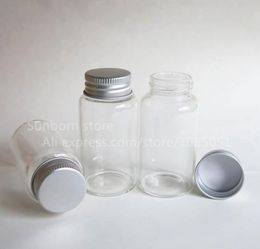 Costumes 5 x 65 ml de qualité supérieure de qualité supérieure boro bouteille en verre silié avec capuchon en aluminium 65 cm3 récipient en verre vide transparent