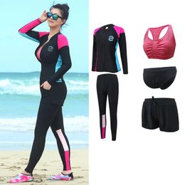 Costumes 5 pièces ensemble femmes grande taille éruptions cutanées natation à manches longues équipe Leggings Bikini ensemble Rashguard soleil UV Protection maillot de bain Couple