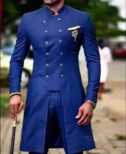 Costumes African Design Slim Fit Men Costumes pour le marié Tuxedos Royal Blue Bridegroom Suits Best Man Prom Party Blazer