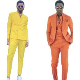 Costumes africain streetwear jaune orange hommes costumes de marié smoking slim fit pro bal de bal terno masculino 2 pièces veste + pantalon