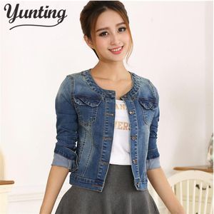 Costumes Automne Coton Denim Veste Femmes 2022 Slim O Cou 7 Manches Courtes Jeans Outwear Vintage Manteaux Dames Grande Taille Chaqueta Mujer