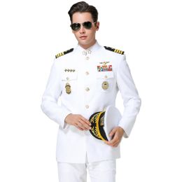 Trajes de piloto de aviación, camisa blanca clásica, traje de camisa azul marino, vestido de oficial masculino, disfraz de capitán de barco, trajes de marinero, uniforme de Coronel