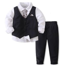 Pakken Baby Boys Suits Blazers Kleding Pakken Formele bruiloft Verjaardagsfeestje Gentleman Dress Vest Tie Shirt broek Kids Boy Clothing Set 230424