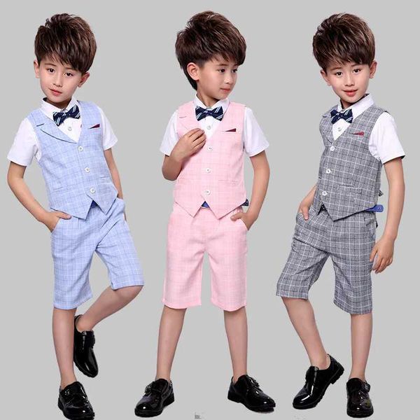 Costume bébé garçons d'été rose costume formel gilet + short 2pcs photo ensemble enfants de mariage de mariage de fête de fête de fête de fête