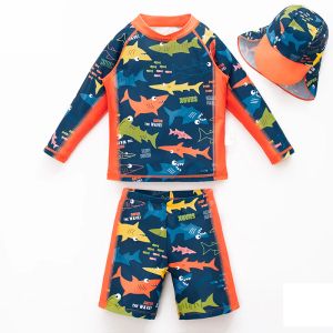 Suit Baby Swimsuit Boy Shark Cartoon Match Imprimée en 3 pièces Setwear Scread Screw Sweet Coron-cordon Pantalon à manches longues à manches longues