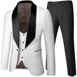 Costumes Banquet Plume Gaufrage Processus Designer Blazer Veste Pantalon Gilet / Hommes 2023 Nouveau Costume Manteau Gilet Pantalon 3 Pcs Robe Ensemble