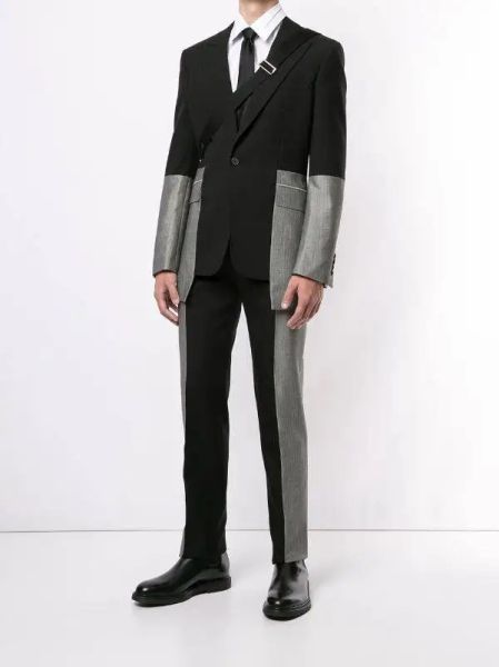 Costumes Noir gris Patchwork 2 pièces ensemble hommes costumes manteau de mariage Tuxedos veste pantalon vêtements marié bal fête formel Blazer pantalon