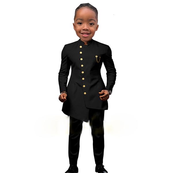 Trajes traje negro para niños boda esmoquin estilo indio chaqueta pantalones 2 piezas Slim Fit niños moda vestido de fiesta ropa de niño 230608