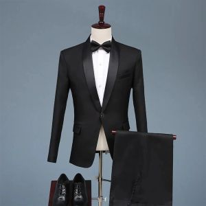 Pakken zwarte smoking bruidegom bruidegraadsman bedrijfspak bruiloft feestjurk speciale gelegenheden tuxedo 2 -delige set mannen pak jassen broek