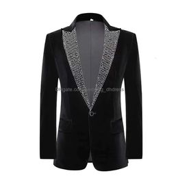 Costumes Blazer Strass Scintillants Veste Noire Blazers Pantalons Hommes Chanteur Scène Performance Costume Fête Hôte Marié Mariage Dr Dhrkk