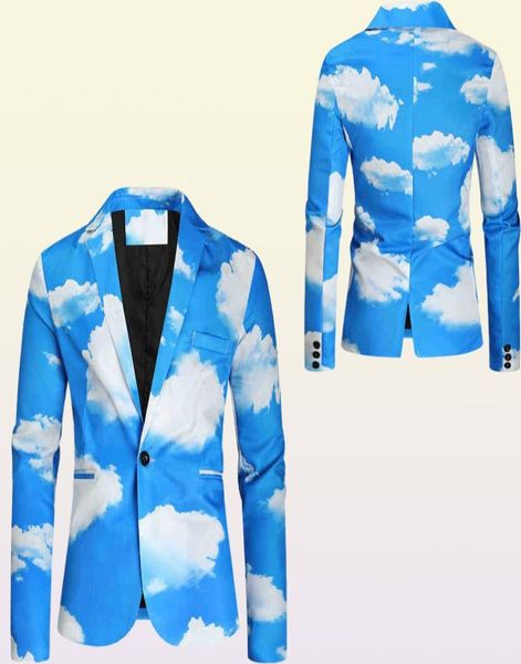 Costumes Blazers 2022 hommes automne et hiver nouvelle mode bleu ciel blanc nuage imprimé costume jeunesse aléatoire simple bouton costume J2209061842152