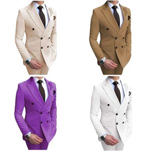 Trajes blazers traje de hombre beige 2 piezas 2 piezas de solapa de muelle de doble pecho Fit Fit Casual Tuxedos para WeddingBlazerPants 220826 086