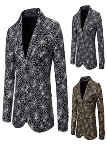 Suits Blazers Men039S Slim Fashion Spider Web vergulde afdrukpak Jurk Show Coat X1373448402