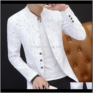 Pakken Blazers Mens kledingkleding Ho Men S Casual Collar Youth Handsome Trend Slim Print Blazer VMDVF