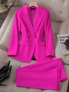 Suits Blazers damesmode dames formele blazer en broekpak vrouwen vrouwelijk roze jas broek zakelijk werk slijtage 2 -delige set 230426 3046
