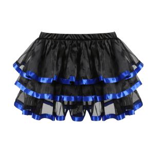 Costumes Bleu Satin Garniture Noir Adulte Tulle Jupe Lolita Femmes Tutu Jupe Jupon Sexy Gothique Jupe Clubwear Jupes Femmes Grande Taille 6xl