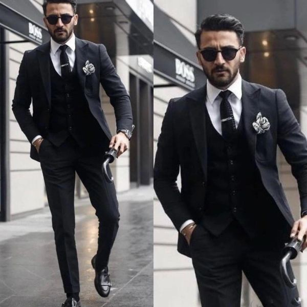 Trajes Boss Trajes de hombre para boda Solapa Ropa de novio suave Slim Fit Padrinos de boda Esmoquin de boda Chaqueta de 3 piezas Pantalones Chaleco Best Man Blazer