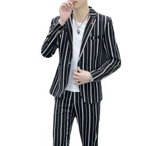 Pakken Boutique (pak + broek) Heren Fashion Business Gentleman Wild Striped British Style Slim Casual herenjurk Klein pak