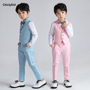 Trajes Boy Candy Color Chaleco Niños Chaleco Ropa de boda Conjunto Niño Vestido formal Trajes Niño BowTie Camisa Pantalón Bebé Caballeros Traje 230918