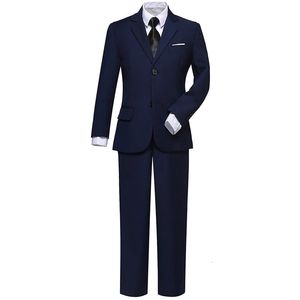 Trajes para niños Formal negro azul marino Slim Fit trajes conjunto niños boda fiesta rendimiento traje niños Blazer pantalones corbata ropa conjunto 230424